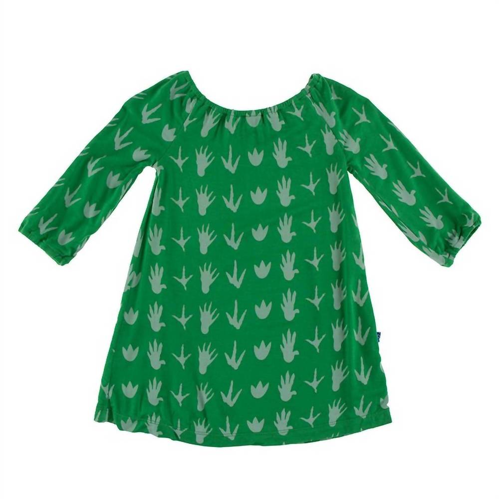 NEW KICKEE girls' peasant dress in dino tracks